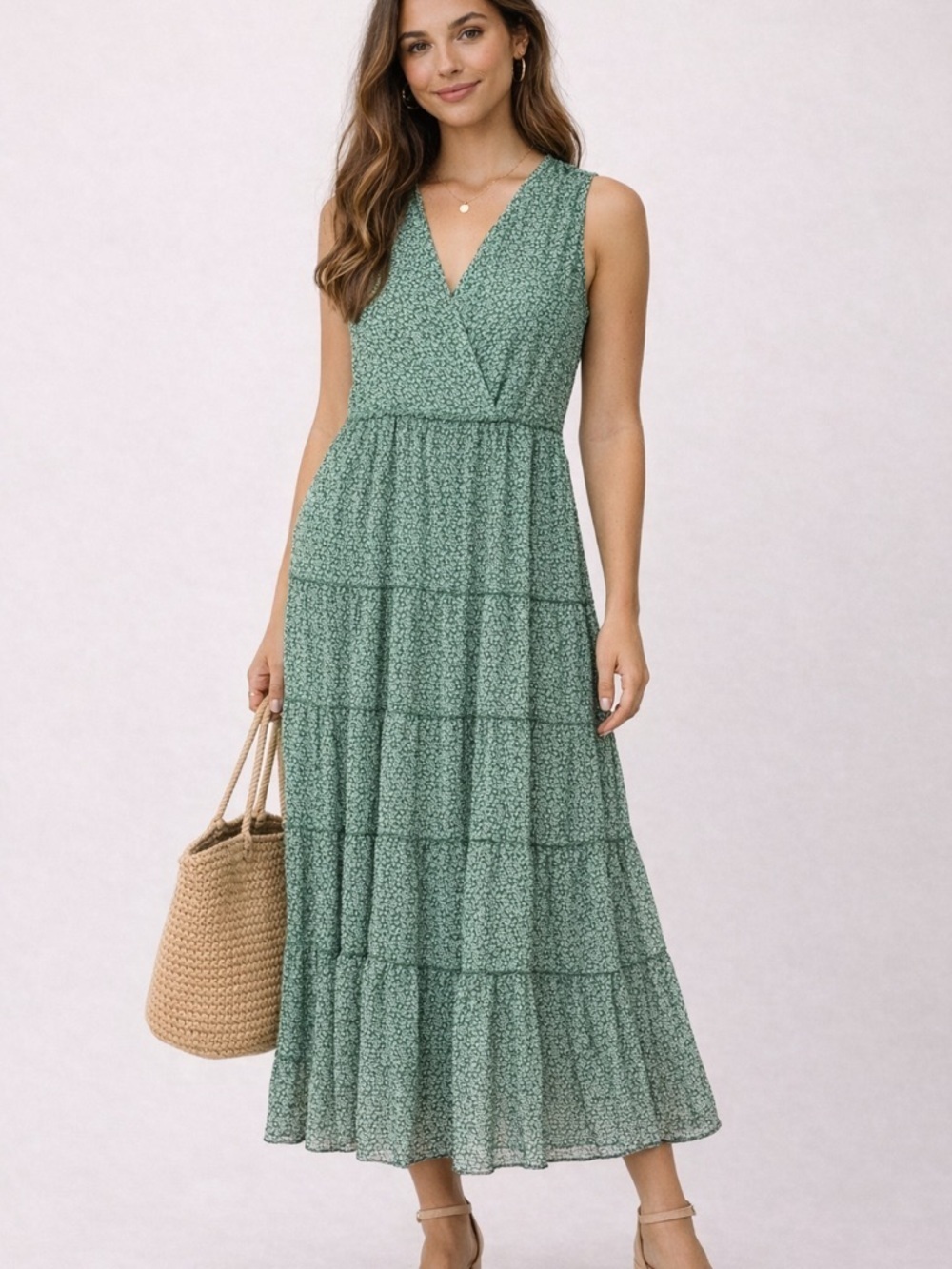MAX STUDIO London Green Floral Midi Dress Size 3X